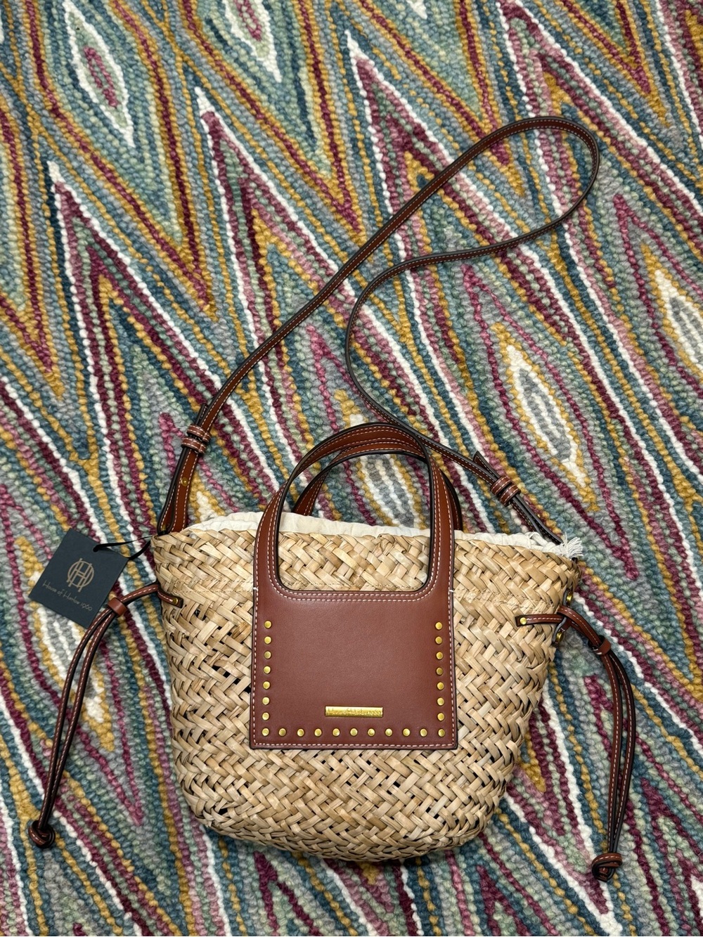 👜🥥 House of Harlow 1960 Natural Straw Crossbody with Brown Leather Trim 🥥👜 - Picture 9 of 10
